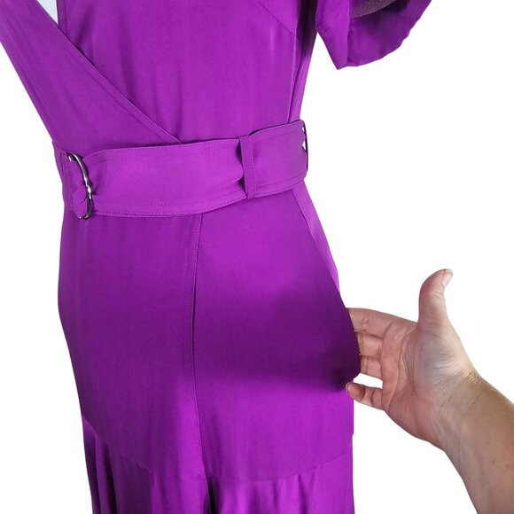 A.L.C. Claire Handkerchief Hem Silk Wrap Dress Sz 0 Purple Fuchsia Belted Waist - Picture 8 of 16